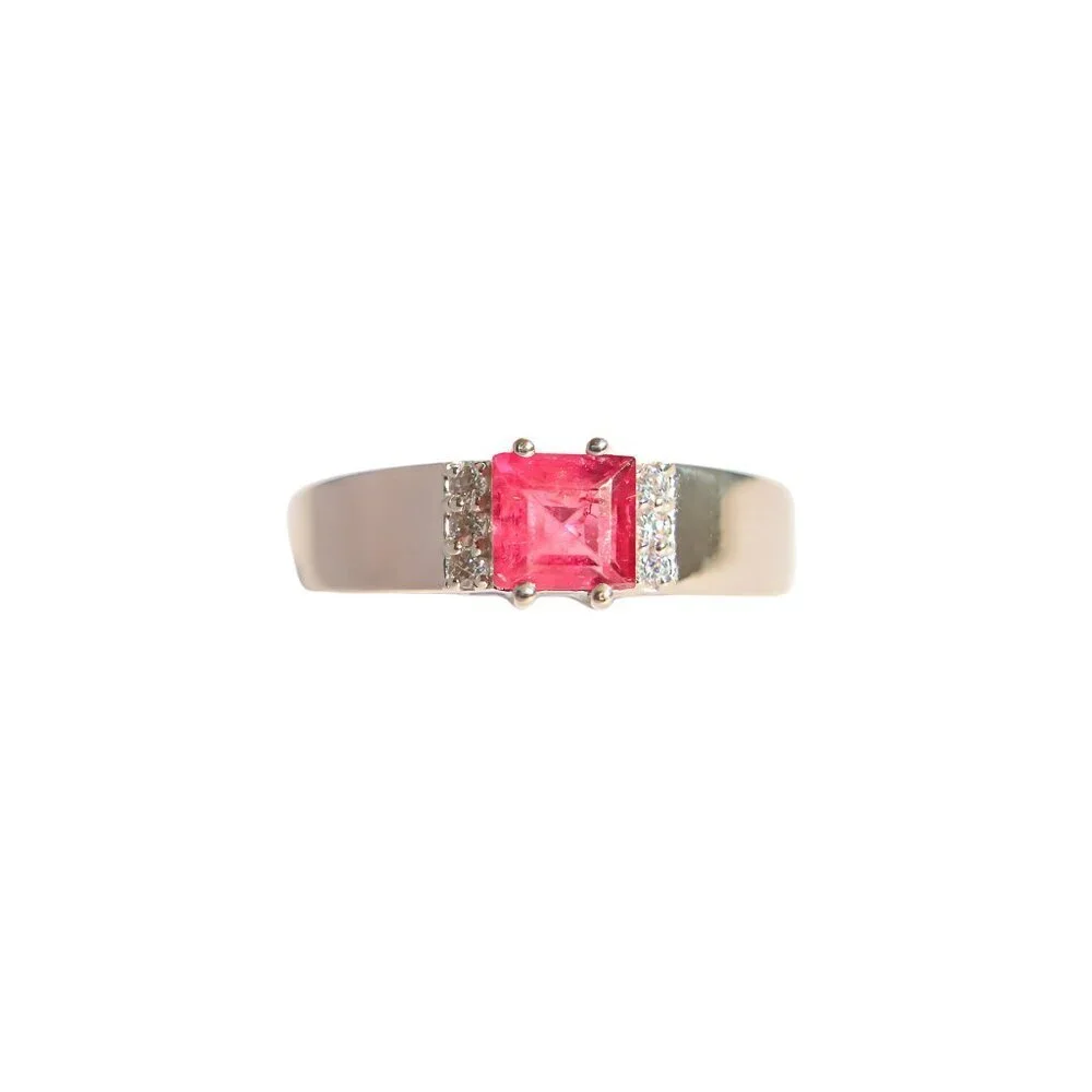 Genuine Pink Tourmaline Ring with CZ in 925 Sterling Silver